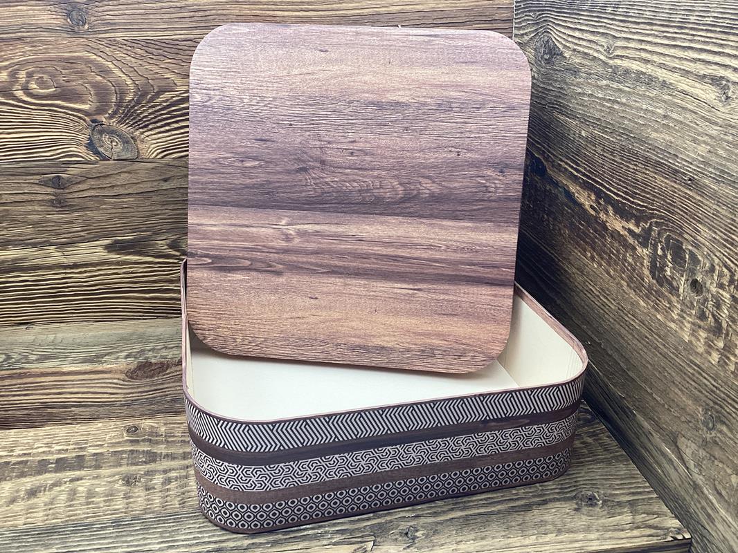 Boîte carré motifs bois - Photo 1