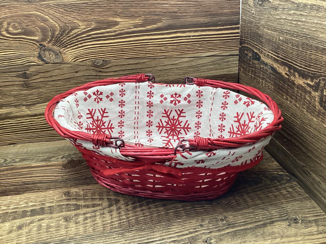 Petit panier en osier rouge et toile « Flocon de neige » - Photo 1