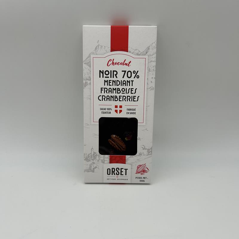 Chocolat noir - mendiant framboises cranberries